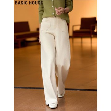 Basic House/百家好梨型天菜顯瘦闊腿白色牛仔褲子女秋冬2025新款