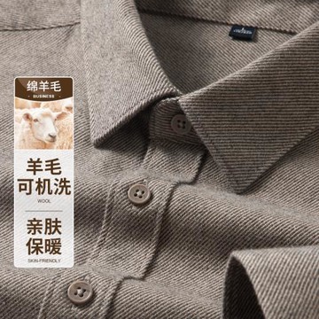 啄木鳥春季新款男士長袖高級感棉羊毛襯衫 專柜品牌純色厚款襯衣