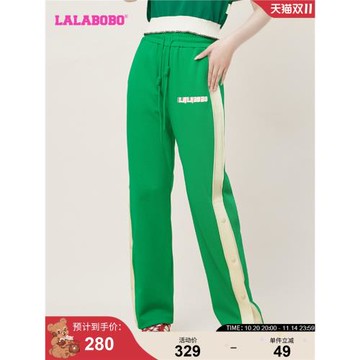 復古運動風LALABOBO秋季新品開叉直角針織休閑長褲女|LBCB-WXZC19