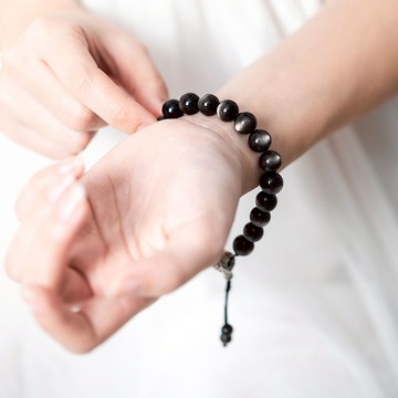 銀曜石手鍊 |925純銀 |男士款天然水晶編織手鏈