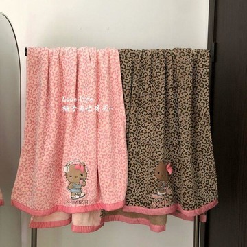 臺灣發貨>復古豹紋浴巾加厚速幹Hello Kitty高顏值洗澡沙灘巾家用兒童浴巾ZNE