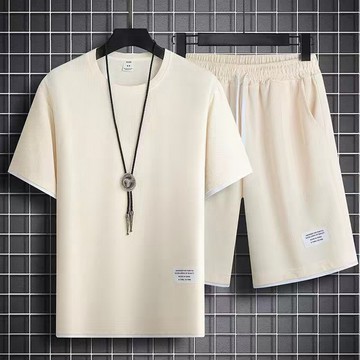 ✨台灣發貨✨大尺碼套裝男 休閒套裝男 短袖套裝 華夫格大碼套裝短褲男士男裝夏季休閒寬鬆短袖時尚潮流運動兩件套25