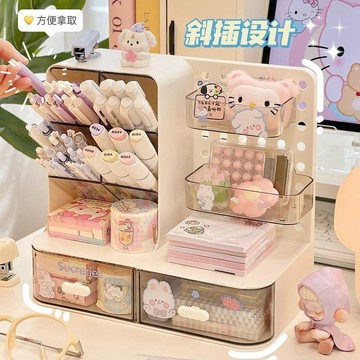 🌟臺灣出貨🌟桌面化妝品置物架學生書桌收納抽屜式筆筒整理盒文具桌上收納盒  收納盒 桌面收納  桌上收納盒