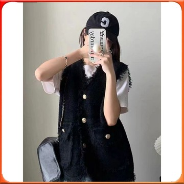🥇台灣出貨🥇 胖mm法式小香風馬甲女春鞦新款寬鬆上衣仿水貂絨外穿針織開衫背心 ✨️滿額免運✨️147-12-B