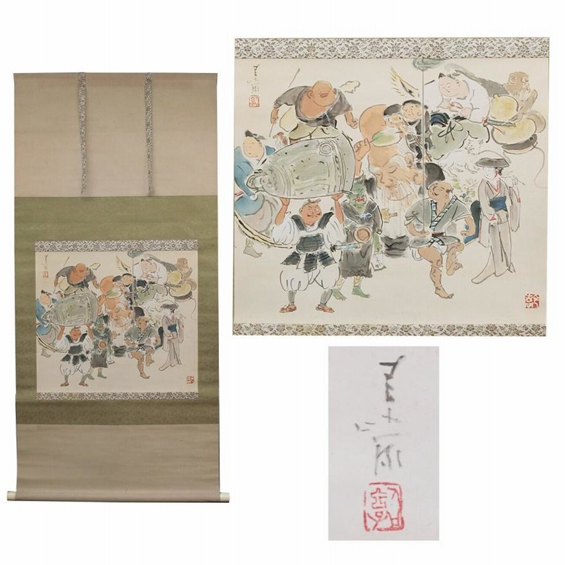 大津絵 掛軸 在銘 「外法と大黒の梯子剃」 p-146 | LINEブランドカタログ 