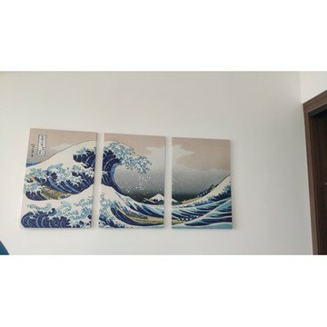 神奈川沖浪裏 日本浮世繪海浪掛畫榻榻米酒店日式壁畫客廳裝飾畫 臥室客廳世界名畫油畫 日式餐廳酒店壁畫 無框畫 實木框畫