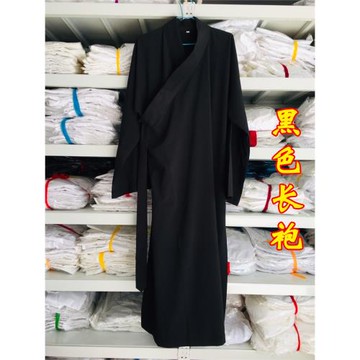 道家用品斜襟長袍中袍短道袍道服長褂套裝道服練功服夏季薄款黑色