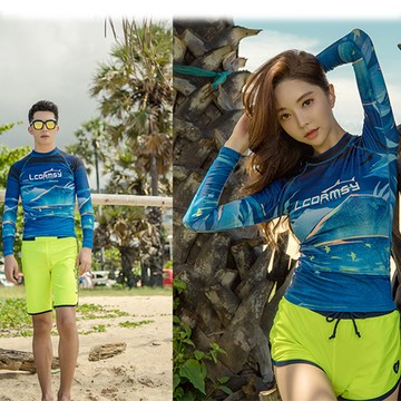 Biki比基尼妮泳衣，M-2L藍彩男沖浪服水母衣防晒游泳情侶長袖泳衣-男生