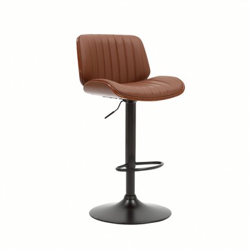 E-home Mort莫特PU面曲木黑漆腳可調高吧檯椅-兩色可選棕色