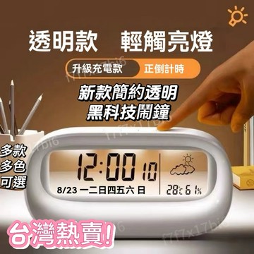 臺灣熱賣🌟usb充電桌麵學生時鍾計時器 透明靜音走時兒童小鬧鐘 多功能夜光鏡面鬧鐘 化妝鏡 led鬧鐘 溫度濕度鬧鐘