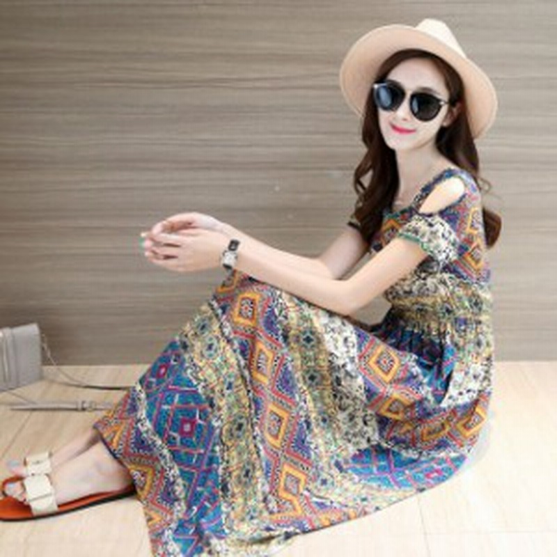 袖フリル ワンピース オフショルダー ワンピース 肩出し ワンピース オフショル フリル袖ワンピース ボヘミアン オリエンタル リゾート 通販 Lineポイント最大1 0 Get Lineショッピング