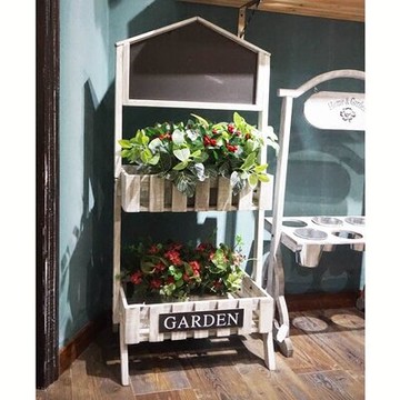 美式鄉村做舊實木花架 店鋪酒吧咖啡廳櫥窗展示置物架擺件1入