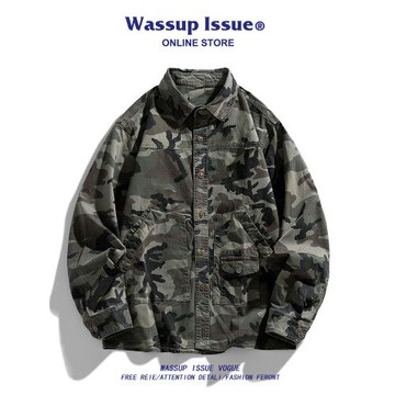 WASSUP ISSUE美式潮牌寬松工裝襯衫男款春秋季迷彩長袖休閑外套男