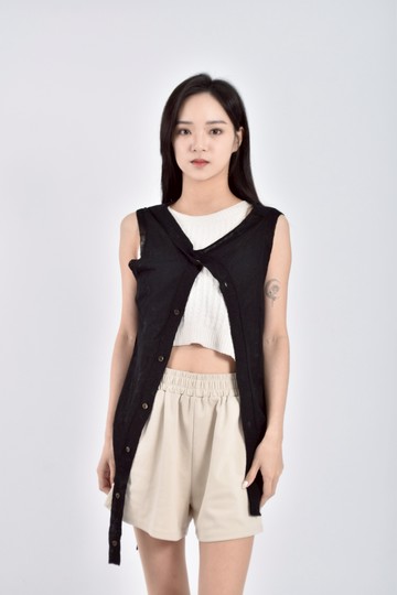 加購優惠(S) y s針織無袖綁帶設計感黑色罩衫