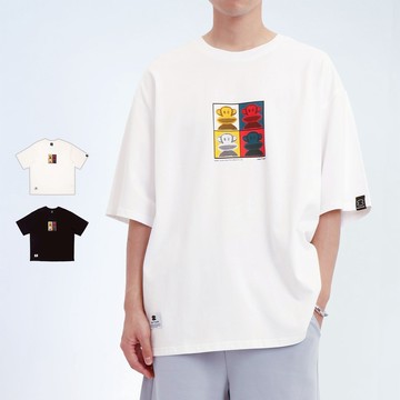 PAUL FRANK 大嘴猴 男 女款中性 經典圖案 落肩短袖T恤-米白/黑色