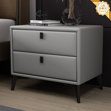 【輕奢皮藝】床頭櫃 北歐床頭櫃 實木床頭櫃 臥室床頭櫃 床邊櫃 儲物收納櫃 全實木框架 真皮軟包 小戶型適用 簡約現代設計