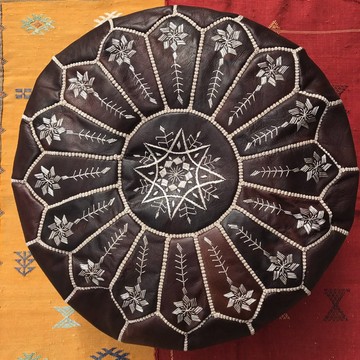 摩洛哥 手工刺繡 皮坐墊 Moroccan Pouf 深色