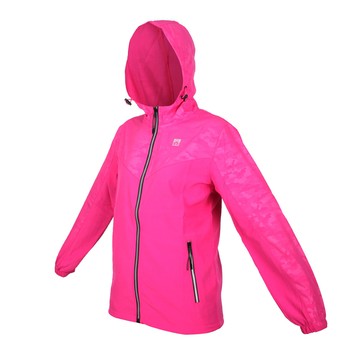 firestar 女輕量彈性連帽外套-反光 慢跑 路跑 迷彩 迷彩桃紅銀