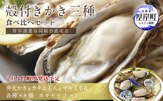 2月発送 北海道 厚岸産 殻かき三種 食べ比べ セット