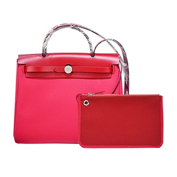 Hermes 愛馬仕 Herbag Zip 31cm手提/肩背兩用帆布包(Y刻/玫瑰桃紅/銀釦)_廠商直送