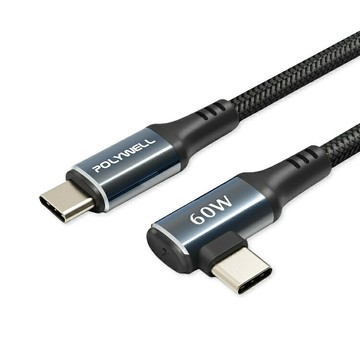Type-C to C 60W PD快充編織線 (彎頭款) 適用 USB-C 彎頭充電線 傳輸線