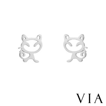 【VIA】動物系列 俏皮貓咪造型白鋼耳釘 造型耳釘 鋼色