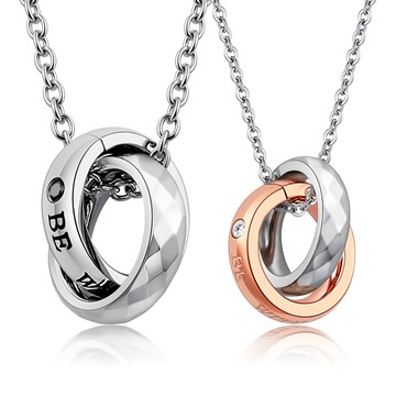 白鋼項鍊．情人對鍊｜與你同在．客製刻字