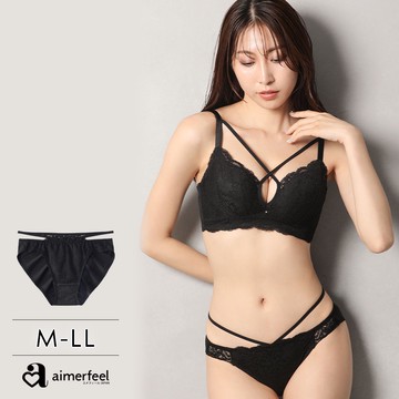 交叉繫繩蕾絲無痕三角褲-黑色-1101021-BL