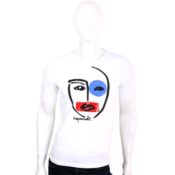 Dsquared2 白色臉譜插畫棉質短袖T恤