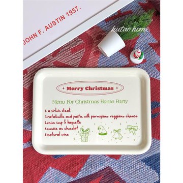 原創自制ins風韓式圣誕托盤奶油色紅綠配色食品級密胺置物盤收納