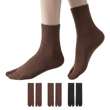 NICOFUN 愛定做 一日遊系列 運動二趾中筒襪 fyk232toe06  咖啡色 + 深灰色  24~26cm  3套