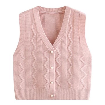 衣時尚 針織外套 無袖 上衣 素色毛衣 背心 馬甲 針織馬甲 新款V領坎肩開衫短版針織馬甲背心馬夾-7823.