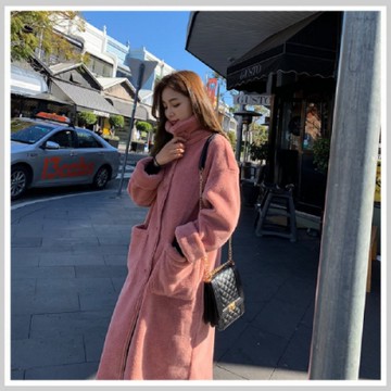 鋪棉衣 高領排扣口袋鋪棉長外套PT9017-創翊韓都