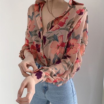 [韓國K.W.]秋冬現貨新品-歐美粉繁花設計上衣