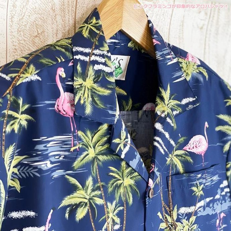 Hawaiian いそがしく History アロハシャツ M ネイビー・ピンク