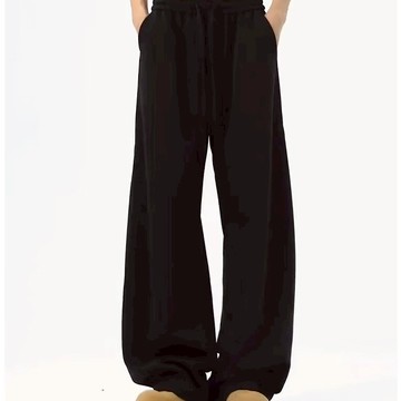 美式黑色重磅彎刀褲男 春秋寬鬆直筒垂墜感遛彎褲男潮牌休閒運動褲子
