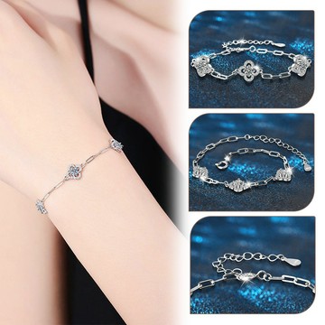 飾品 莫桑鑽手鍊 女生手鍊 鑽石手鍊 四葉草手鍊 純銀手鍊 鑲鑽手飾 百搭 抗過敏手鍊 729