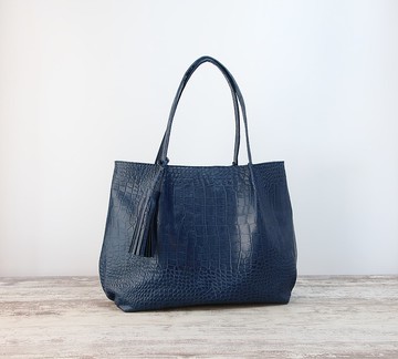 蓬鬆褶皺托特包，L 號，海軍藍，定做