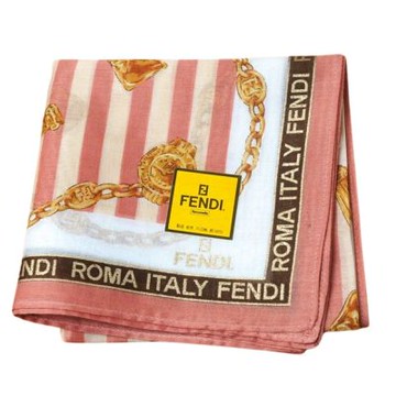 FENDI 品牌標誌金鏈圖騰直紋字母LOGO帕巾(粉紅直紋/46CM)