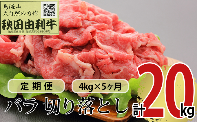 《定期便》5ヶ月連続 秋田由利牛 バラ切り落とし 4kg（1kg×4パック）