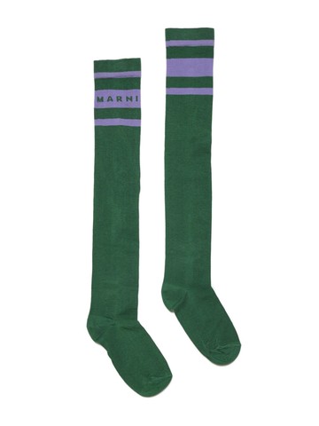 Marni Kids - intarsia-knit logo print socks - kids - Cotton/Nylon/Elastane - 10 yrs - Green