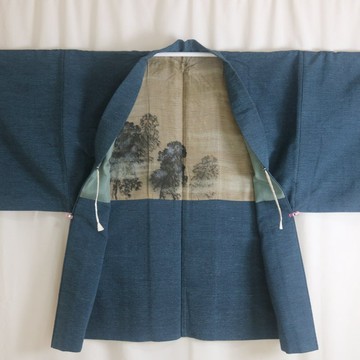 古著羽織男士和服外套 | 深藍色 | 短版家居袍