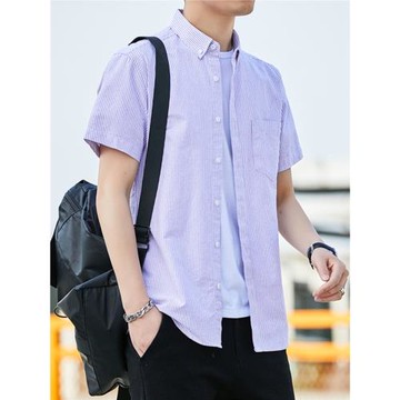 男士夏條紋襯衣寬松休閑韓版上衣商務修身純棉短袖襯衫大碼男裝潮