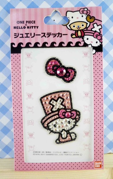 【震撼精品百貨】ONE PIECE&HELLO KITTY_聯名海賊王喬巴&凱蒂貓系列~亮鑽貼紙-KITTY蝴蝶結