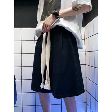 抽繩短褲男ins潮流純色休閑寬松跑步運動沙灘五分褲子夏季潮牌5分