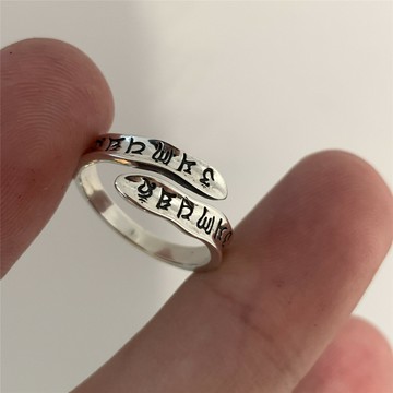 小寶s925純銀師傅家克克涂鴉實心開口戒指女小眾設計時尚個性復古