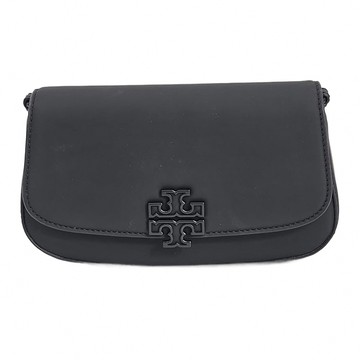 TORY BURCH - 翻蓋皮革斜背包 (霧黑)