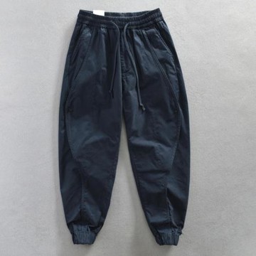 日系復古束腳工裝褲子男春秋簡約純色全棉潮百搭寬松小腳休閑長褲