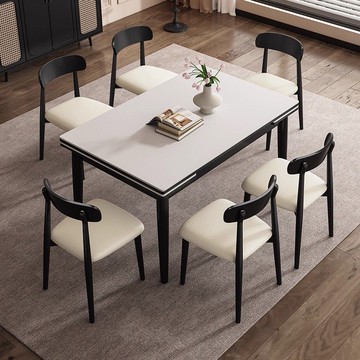 免運 附發票 超低價 工廠直銷 中古風極簡巖板可伸縮折疊實木餐桌椅組合小戶型簡約長方形飯桌 快速發貨