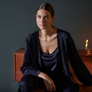 【HANRO】Valene 外袍 S-M (藍梅花)